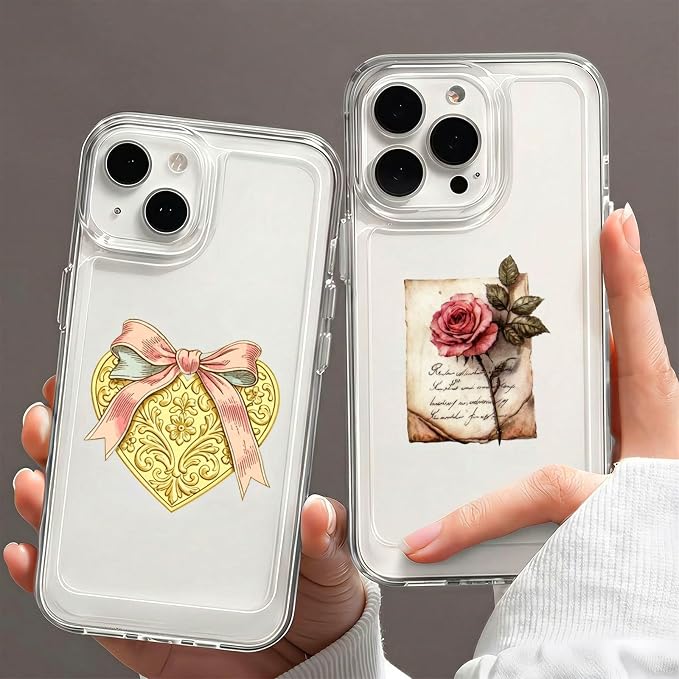 50PCS Vintage Rose Flower Stickers, Retro Love Letter Floral Decals, Waterproof