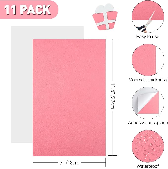 NACHLYNN 11Pcs Self Adhesive Felt Fabric Sheets 7"x11.5" /18x29cm Sticky Back