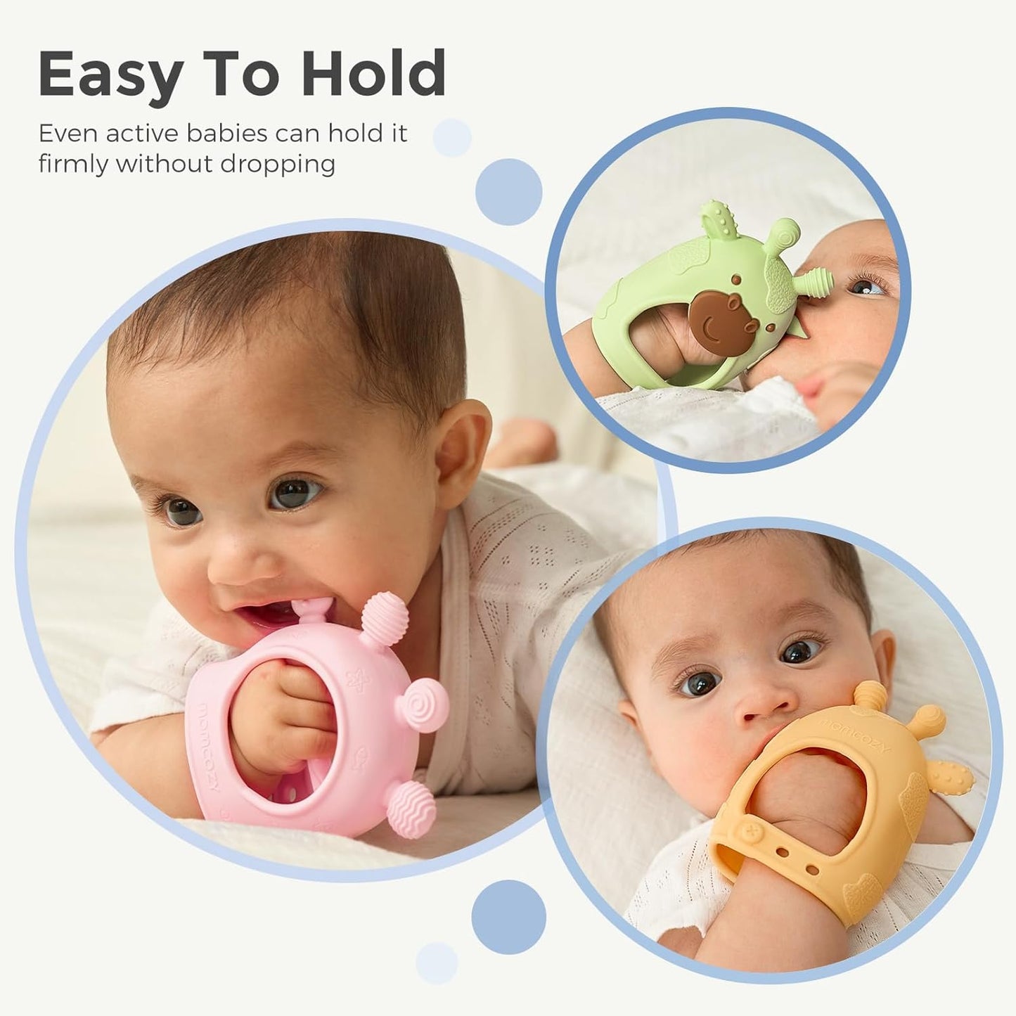 Momcozy Baby Teether Toys | Silicone Teether for 0-12 Months | Baby Teething Relief | Blue