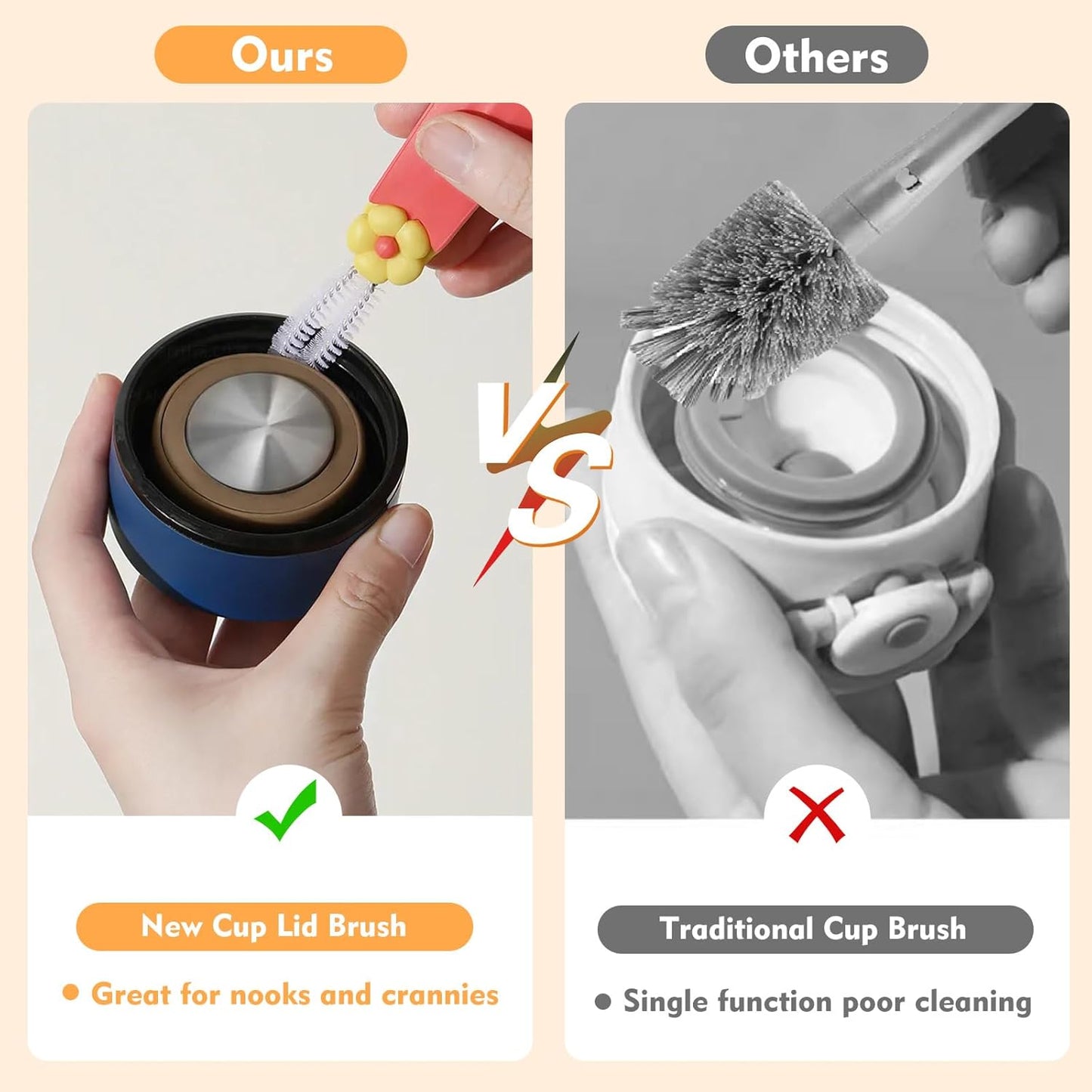 3 in 1 Cup Lid Cleaning Brush, Portable Cup Cleaner Brush, Water Bottle Cleaner Brush, 3 in 1 Multifunctional Cleaning Brush for Home Kitchen Cleaning Tools（3PCS）
