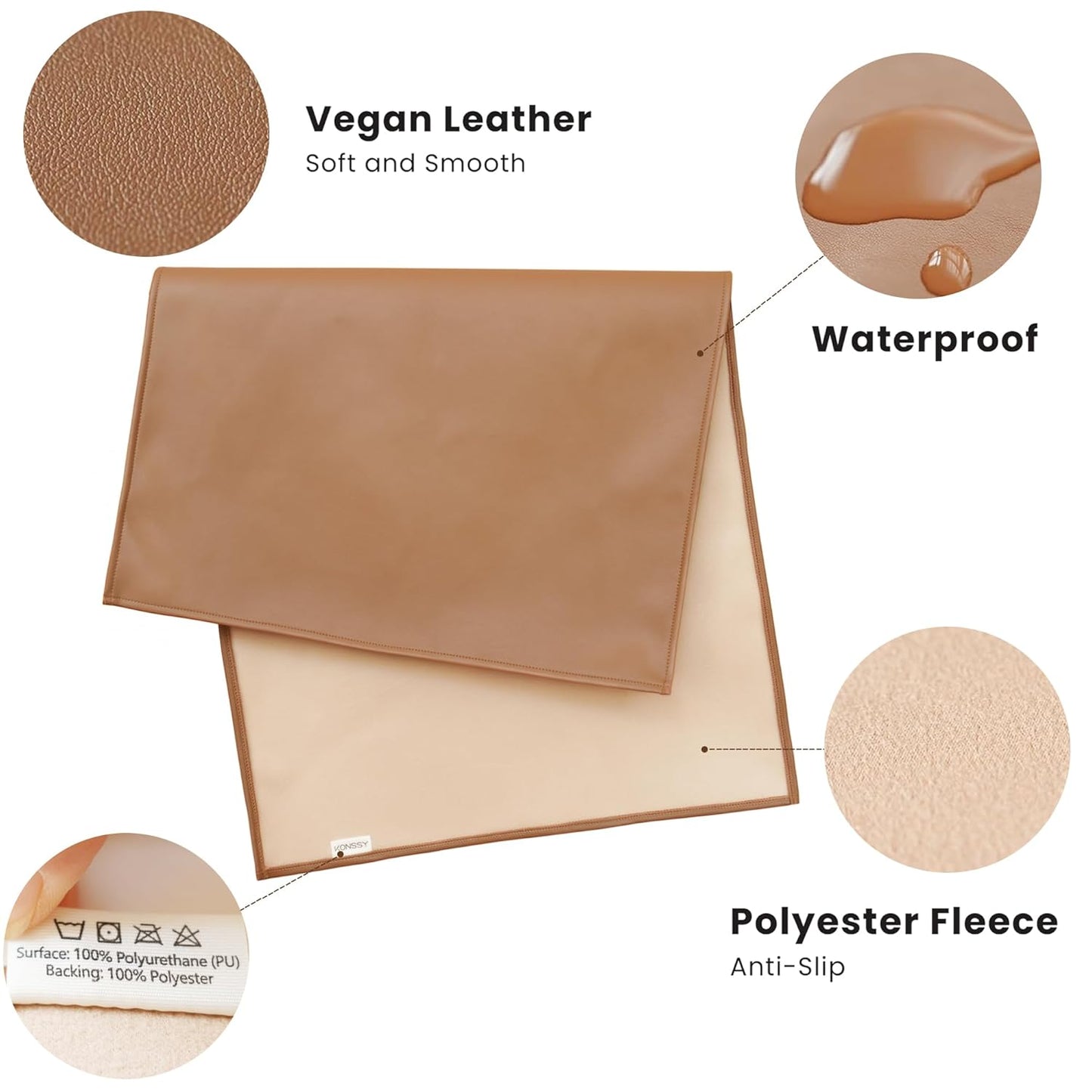 Konssy Faux Leather Baby Changing Mat, Waterproof, Wipeable & Portable Diaper Changing Pad for Travel or Home, Fits Perfectly in Diaper Bag, 30 x 17 inches (Brown,Beige)