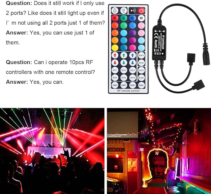 SUPERNIGHT RGB Light Strip Remote Controller, RF Remote of 2-in-1 4 Pin Dimming, Brightness Flash Mode Dimmer for SMD 5050 2835 3528 LED Strip Lights (RF- 2 Ports)