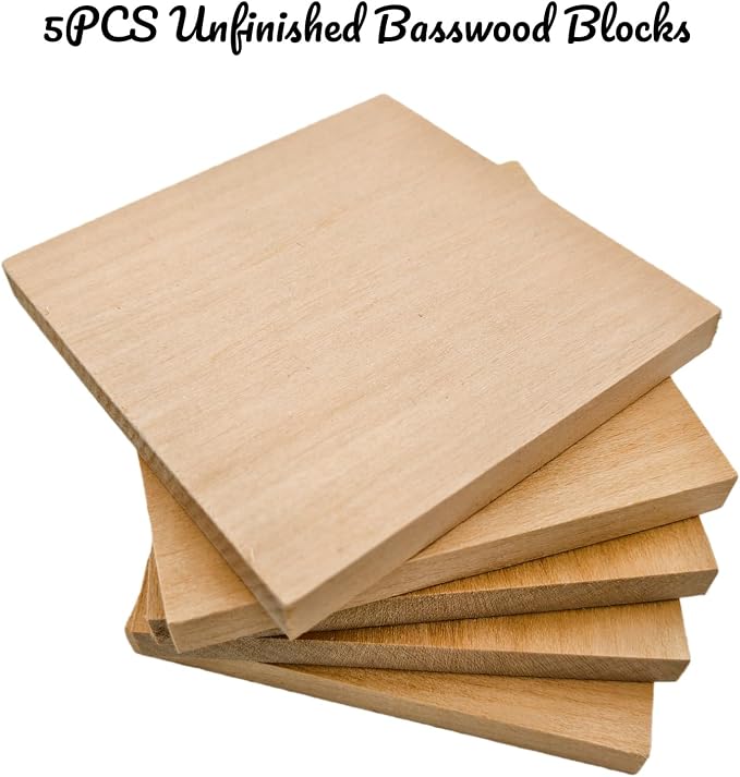 5PCS Unfinished Basswood Blocks