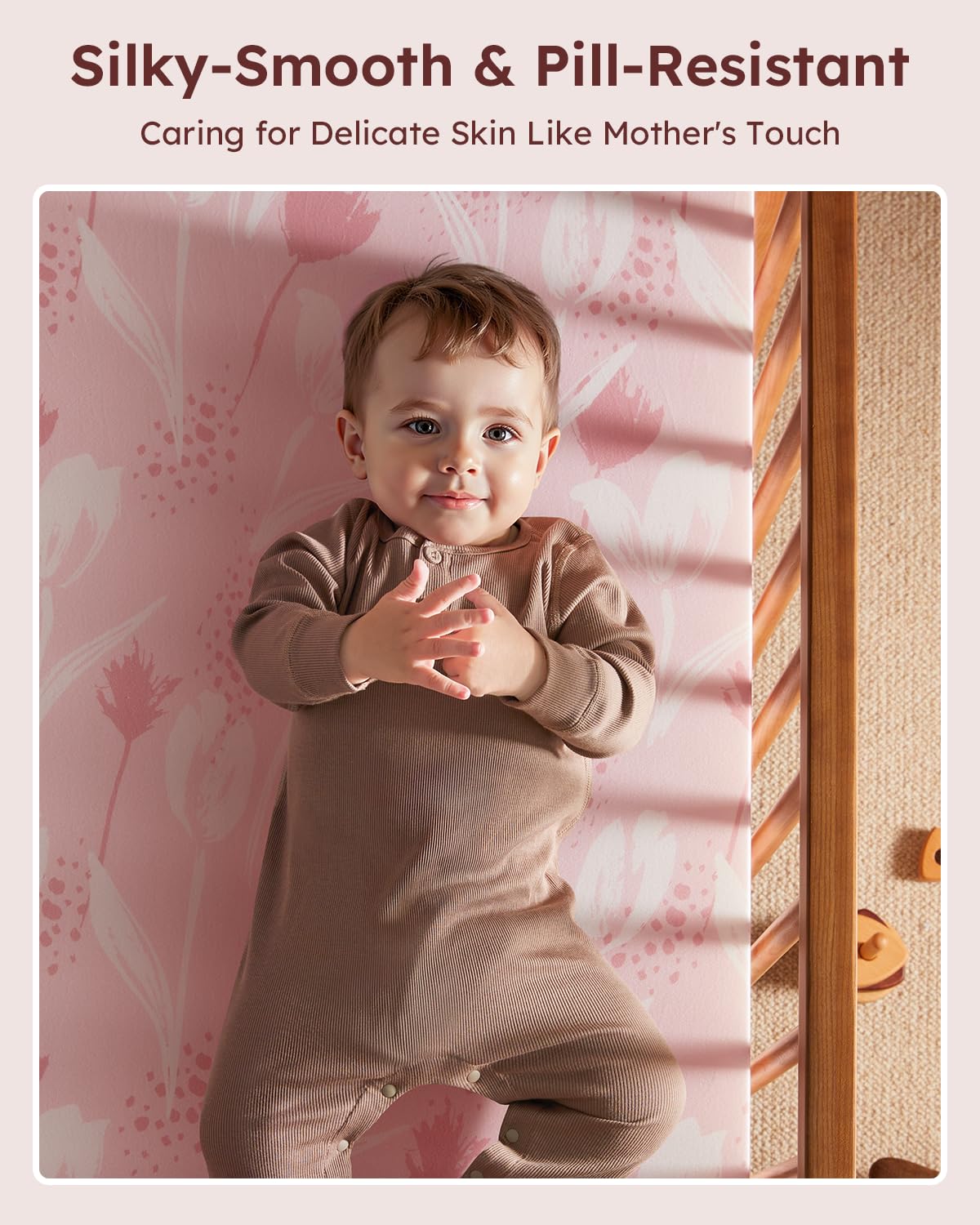 Baby Crib Sheets for Boys Girls, 28x52x8in Fitted Crib Sheet Neutral 3 Pack for Standard Crib and Toddler Mattress, Breathable Soft Microfiber Baby Sheet Pink Flowers & Leaf