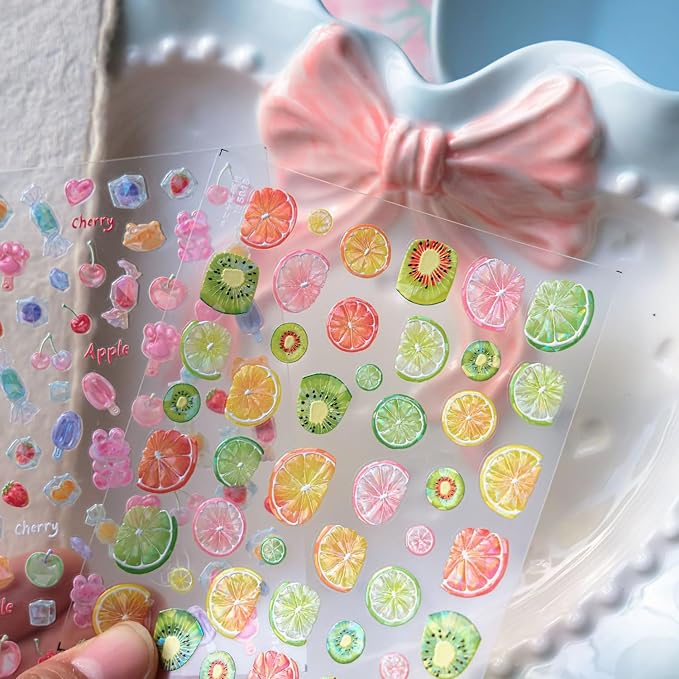 Summer Fruit Nail Art Stickers Decals 5D Embossed Fruit Nail Stickers 1PCS