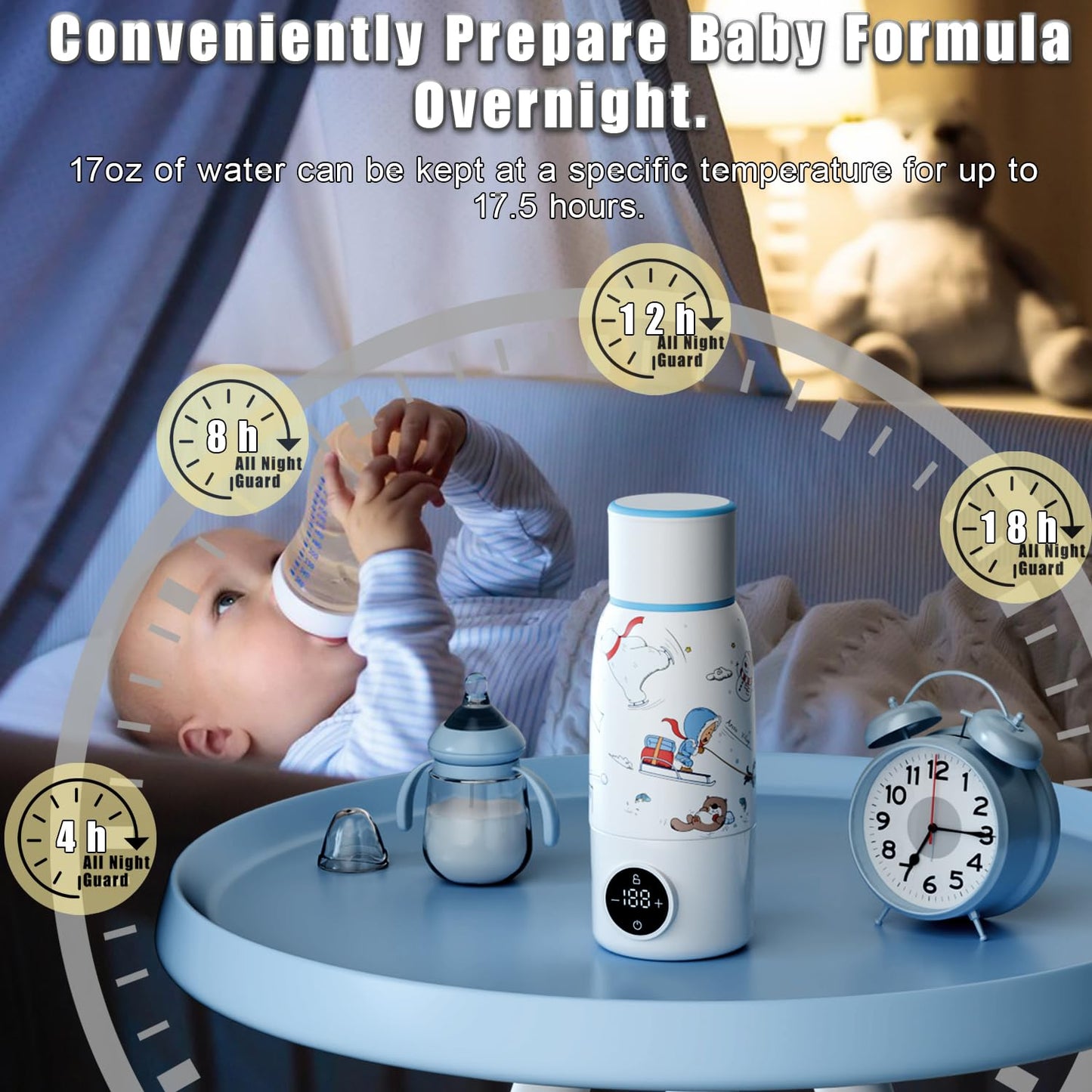 Portable Bottle Warmer, Travel Formula Milk Warmer for Baby, 17oz Water Warmer On The Go with 3min-Rapid-Heat Fast Charge Cordless Formula Warmer Temp Control Baby Travel Essential Xams Gift
