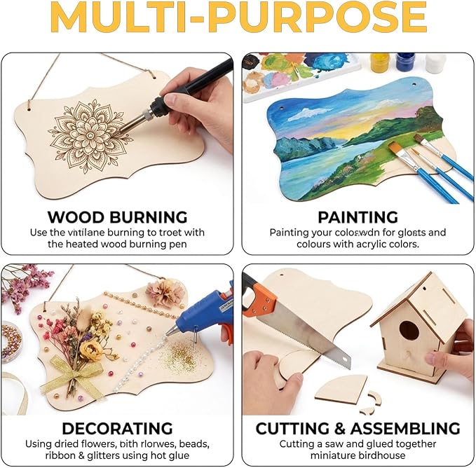 12Pcs Unfinished Wood Crafts, Rectangle-Shaped Wood Plaques