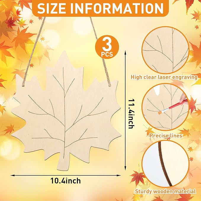 Unfinished Fall Wreaths Wood Crafts to Paint Set of 3, Unfinished Wood Cutouts