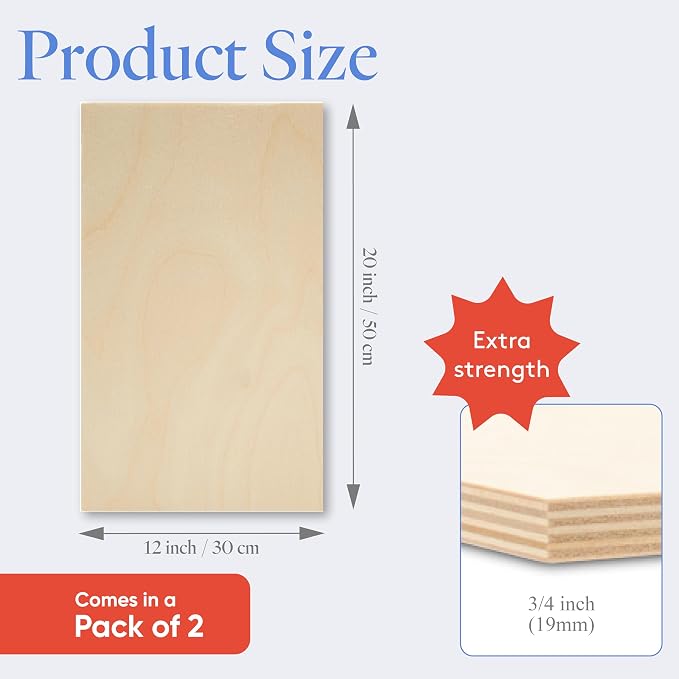Baltic Birch Plywood 12 x 20 x 3/4 Inch - 18 mm Craft Wood