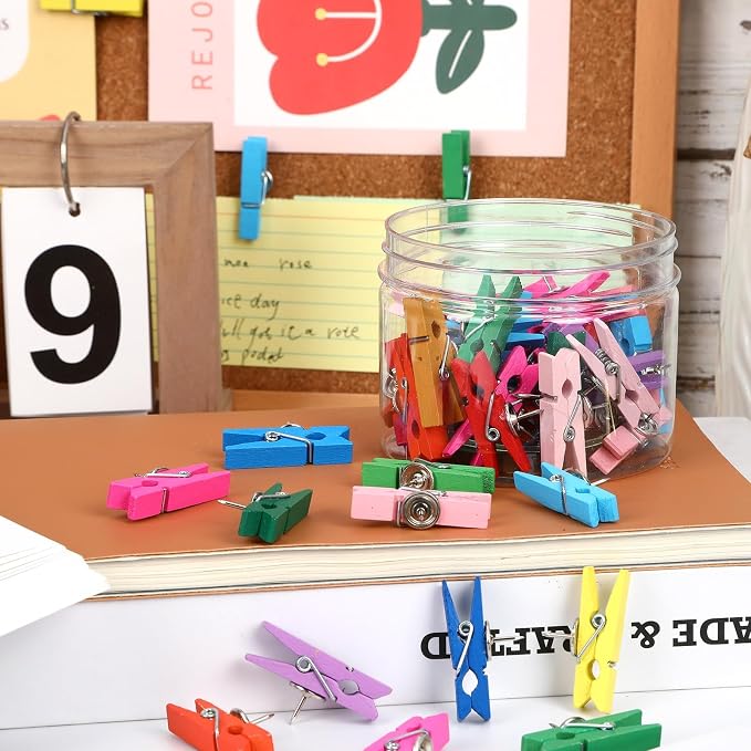 SANNIX 50Pcs Wooden Push Pin Clips, Bright Thumb Tack Clips
