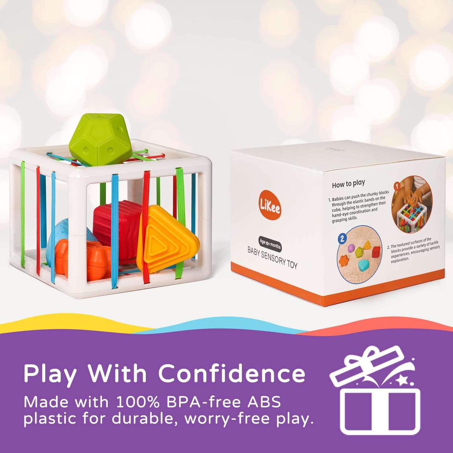 LiKee Montessori Toys for 1 Year Old, 6pcs Multi Sensory Shapes, Toddler Developmental Learning Birthday Gifts, Baby Toys 12+ Months (Cube)