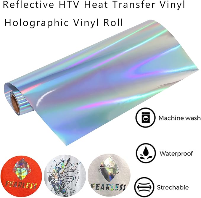Holographic Heat Transfer Vinyl Silver Rainbow HTV Vinyl Rolls 12 inch x 6 feet