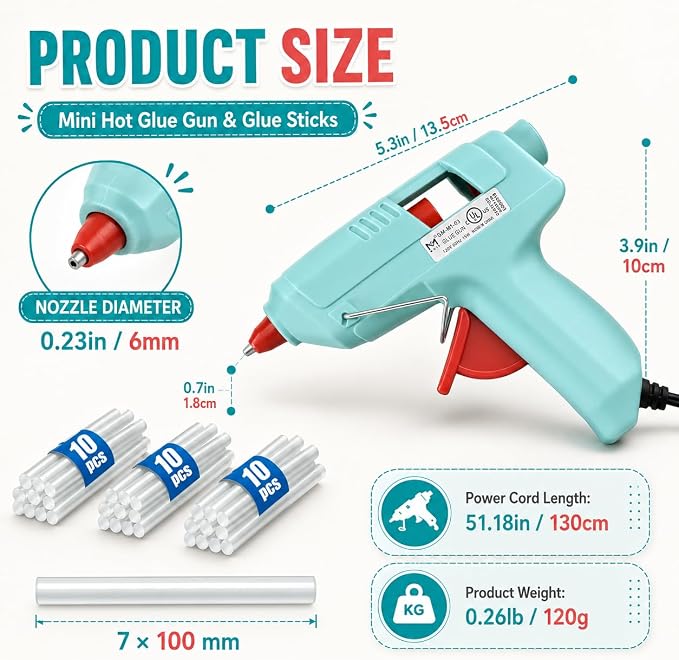 Mini Hot Glue Gun Kit with 30 Glue Sticks and Carrying Case, 15W Fast