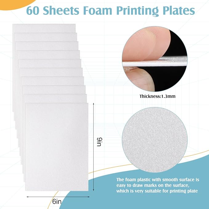Pushglossy 60 Pcs Foam Printing Plates White Foam Sheets Craft Foam Sheet White