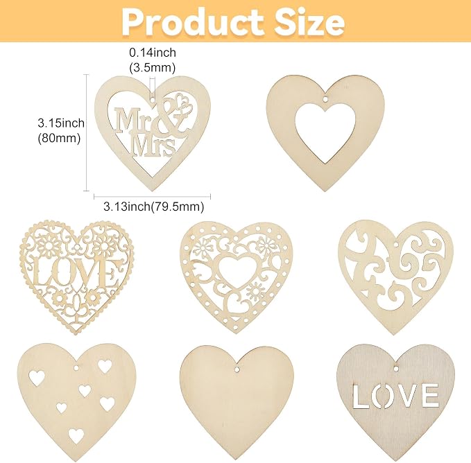 40 Pcs Unfinished Wood Heart Cutouts