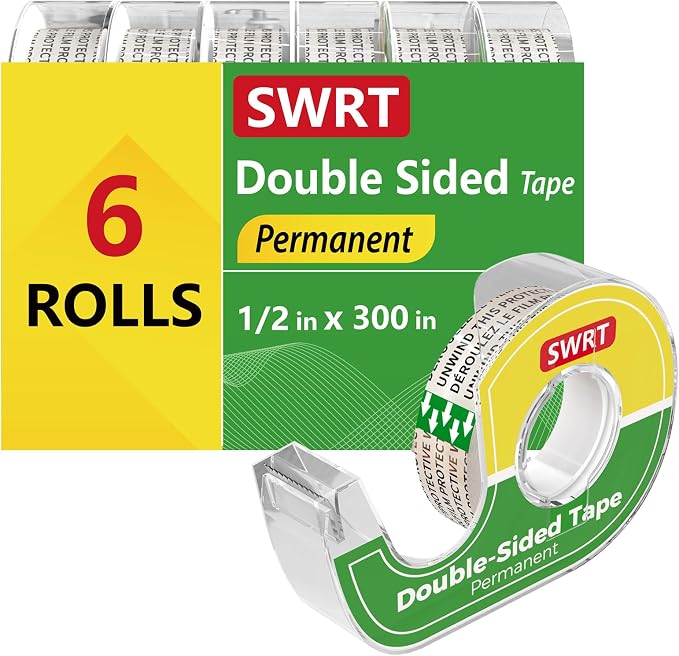 SWRT Double-Sided Tape for Crafts, 1/2 in x 300 in, 6 Pack