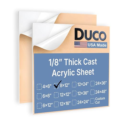 Duco White Cast Acrylic Sheets 1/8" Thick 8" x 12"