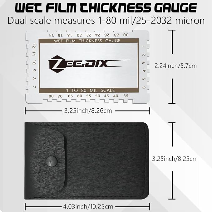 ZeeDix Stainless Steel Metal Wet Film Thickness Gauge Comb, 1-80 Mil Scale