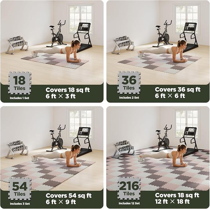 AIRHOP 18 PCS Gym Floor Mat, EVA Foam Puzzle Gym Mat, High-Density Interlocking