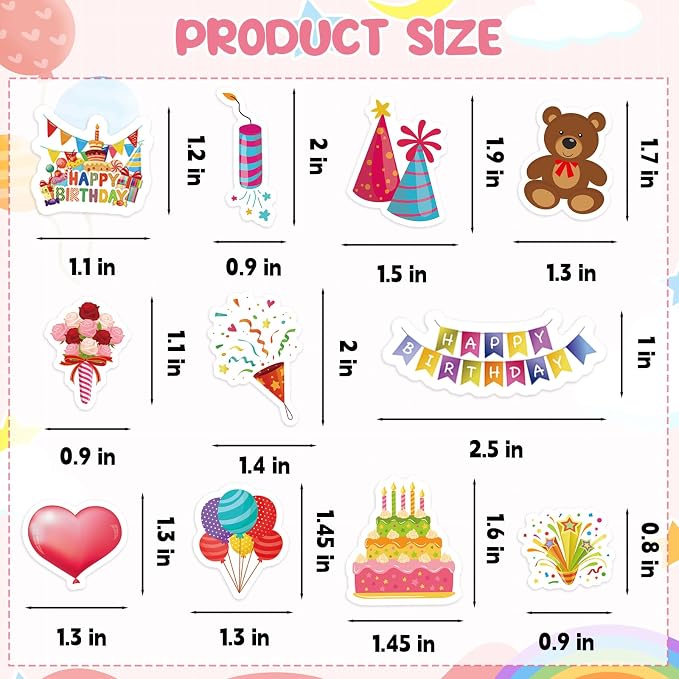 300Pcs Happy Birthday Foam Stickers, Cute Foam Birthday Stickers Self Adhesive