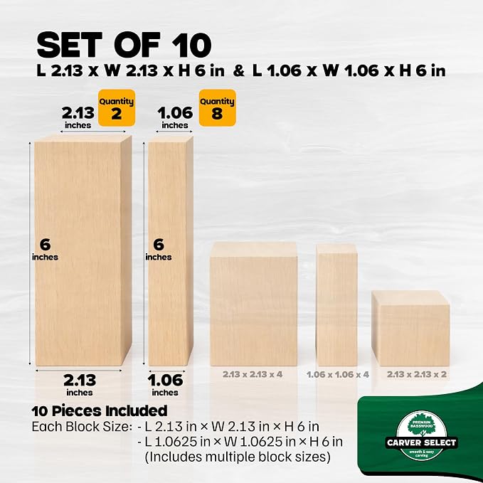 Basswood Carving Blocks Set of 10 – Wood Carving Kit
