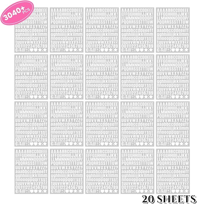 3040Pcs 20 Sheets Small Letter Number Stickers, 1/2inch Self-Adhesive Vinyl