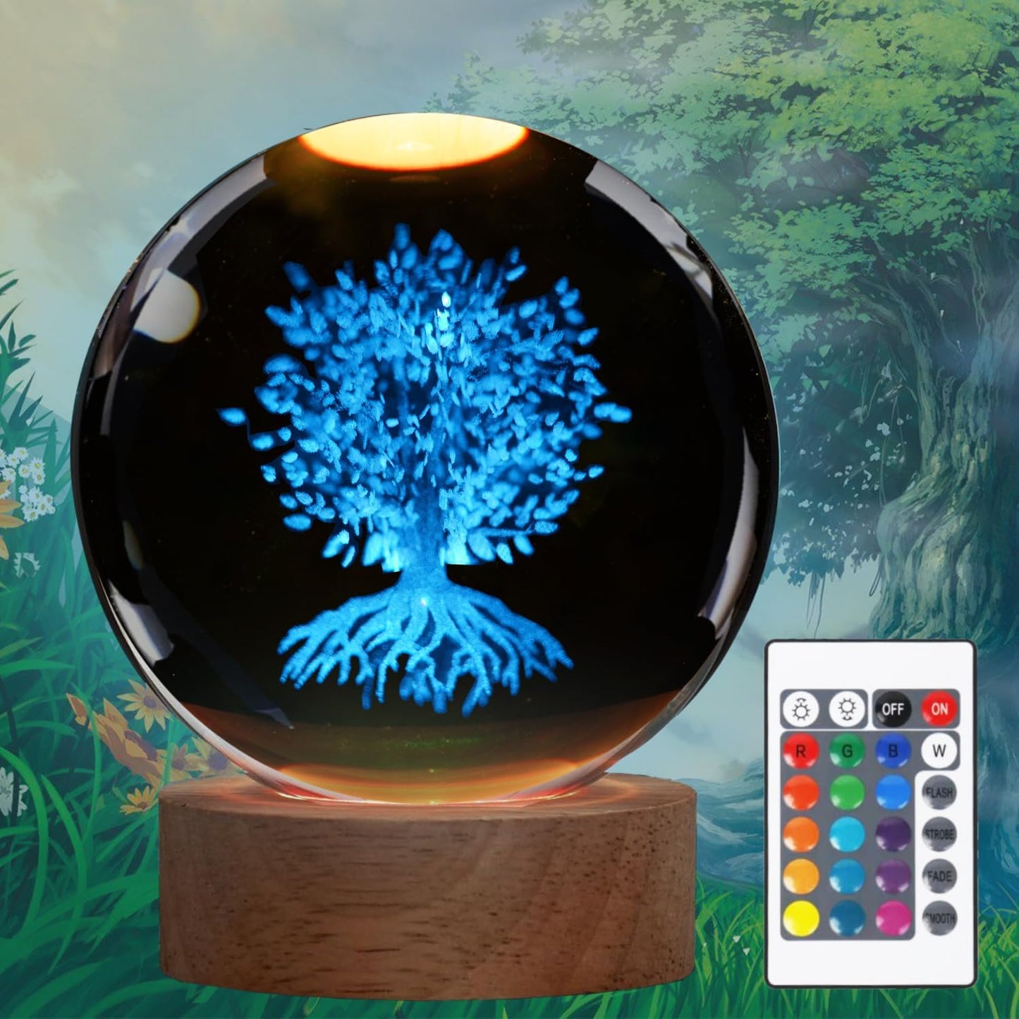 Tree of Life Crystal Night Light, Tree of Life Gifts, K9 3.15 Inch(80mm) Crystal Ball Night Light with 16 Colors Remote Upgraded Lamp for Birthday Xmas Plant Sphere for Room Decor Boys Girls