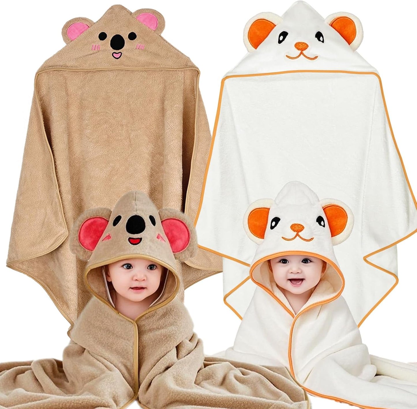 Baby Bath Towels 2 Pack Toddler Towels with Hooded, Soft Thick Hooded Baby Towels, Natural Baby Stuff Towel with Hood for Boy and Girl