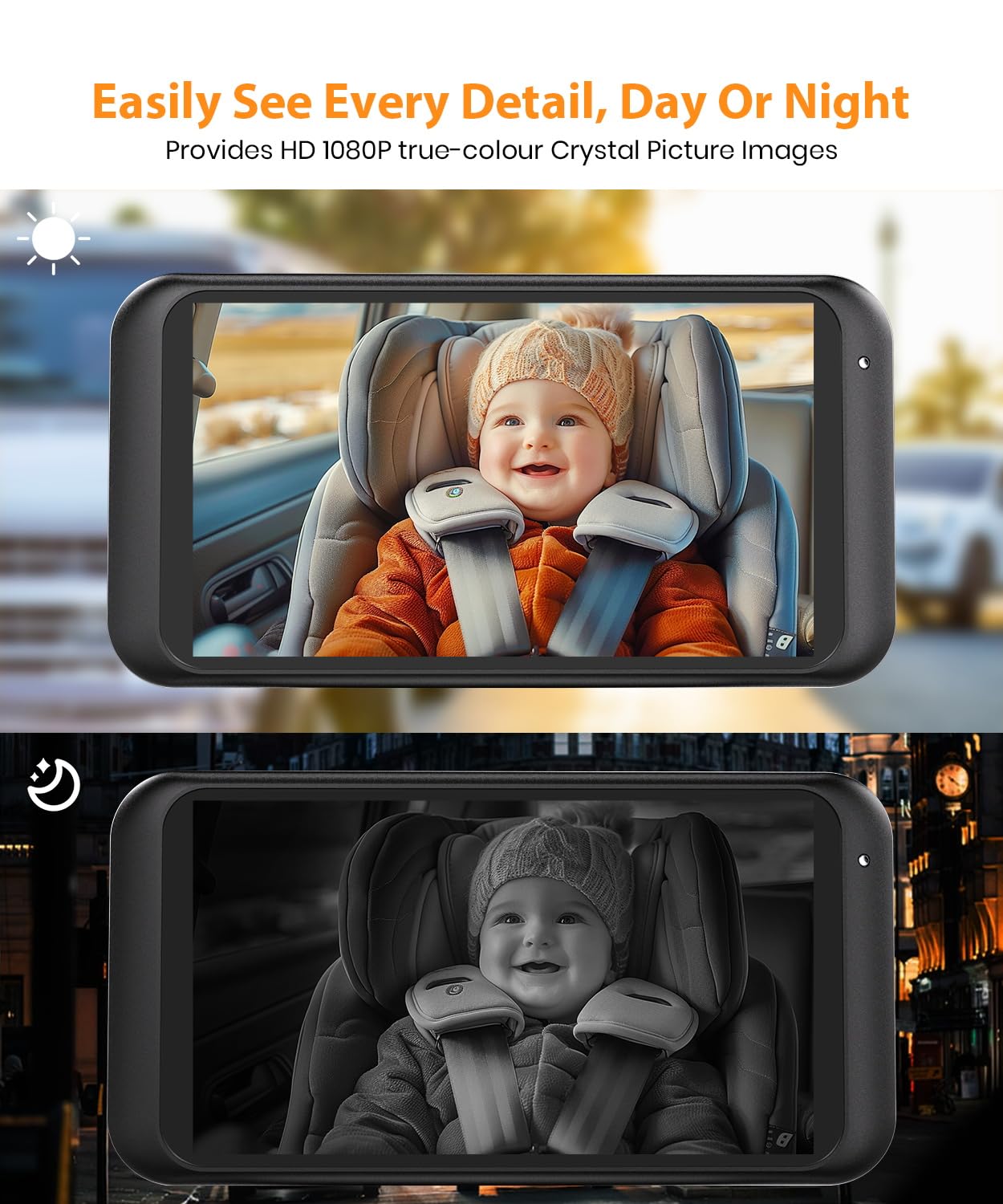 Babyvue BV2 USB Baby Car Camera: 4.5" 1080P Car Seat Camera with IR Night Vision & Shockproof Clip, Real-Time Infant Monitoring, Baby Must Have Gift for New Moms & Newborn Essentials
