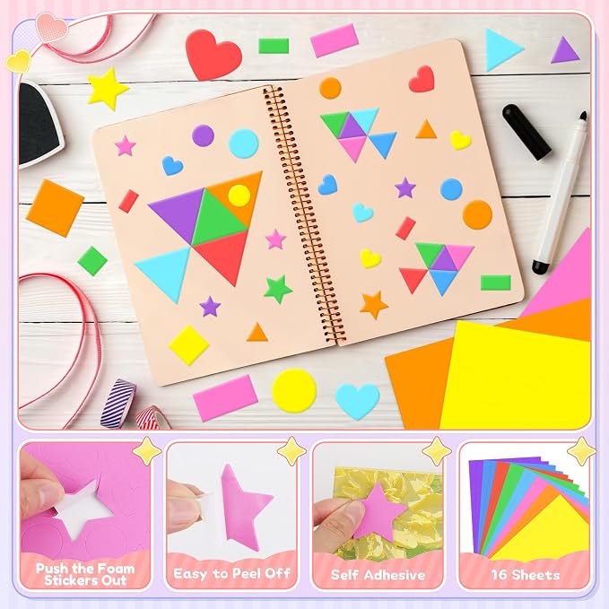 1620Pcs Foam Stickers Foam Shape Stickers Colorful Self Adhesive, 8 Colors