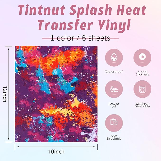 Tintnut Dark Red Splash Heat Transfer Vinyl, stretch washable, works