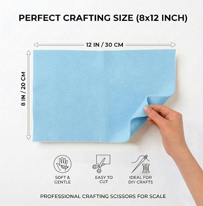 Soft Blue Felt Fabric Sheets for Crafts, 8 x 12 Inch Felt Squares, Patchwork