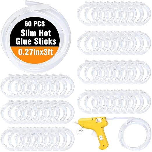Copkim 60 Pack 3 ft Long x 0.27" Diameter Mini Hot Glue Stick Rolls Bulk Hot