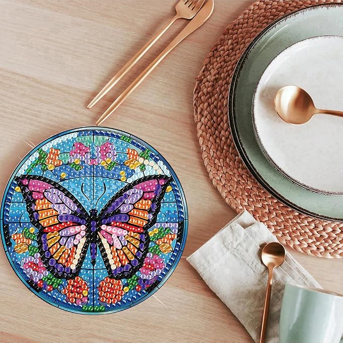 ijbnhd 8 Pcs Butterfly Diamond Painting Coasters Kits