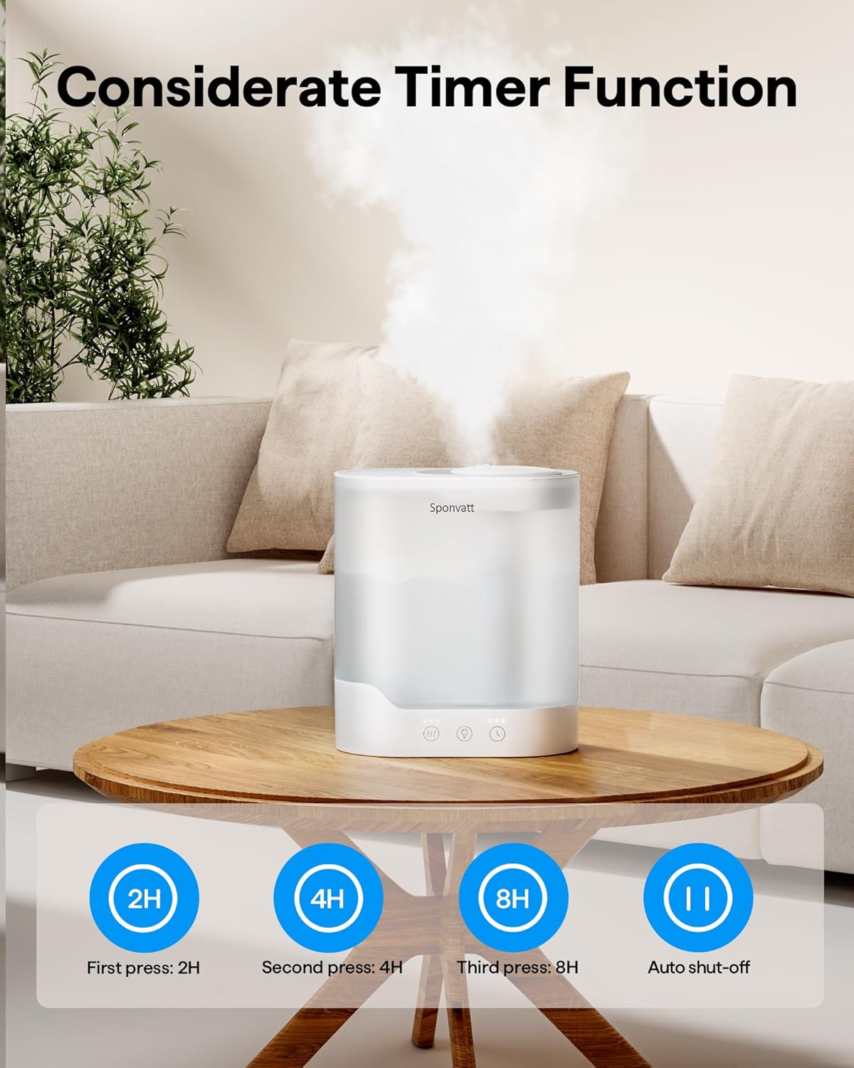 Sponvatt Humidifiers for Bedroom Home,2.5L Top Fill Cool Mist Air Humidifier for Large Room Baby Nursery,Quiet Ultrasonic,With Oil Diffuser and Nightlight,for Plants,Office,Easy to Clean,Auto Shut-Off