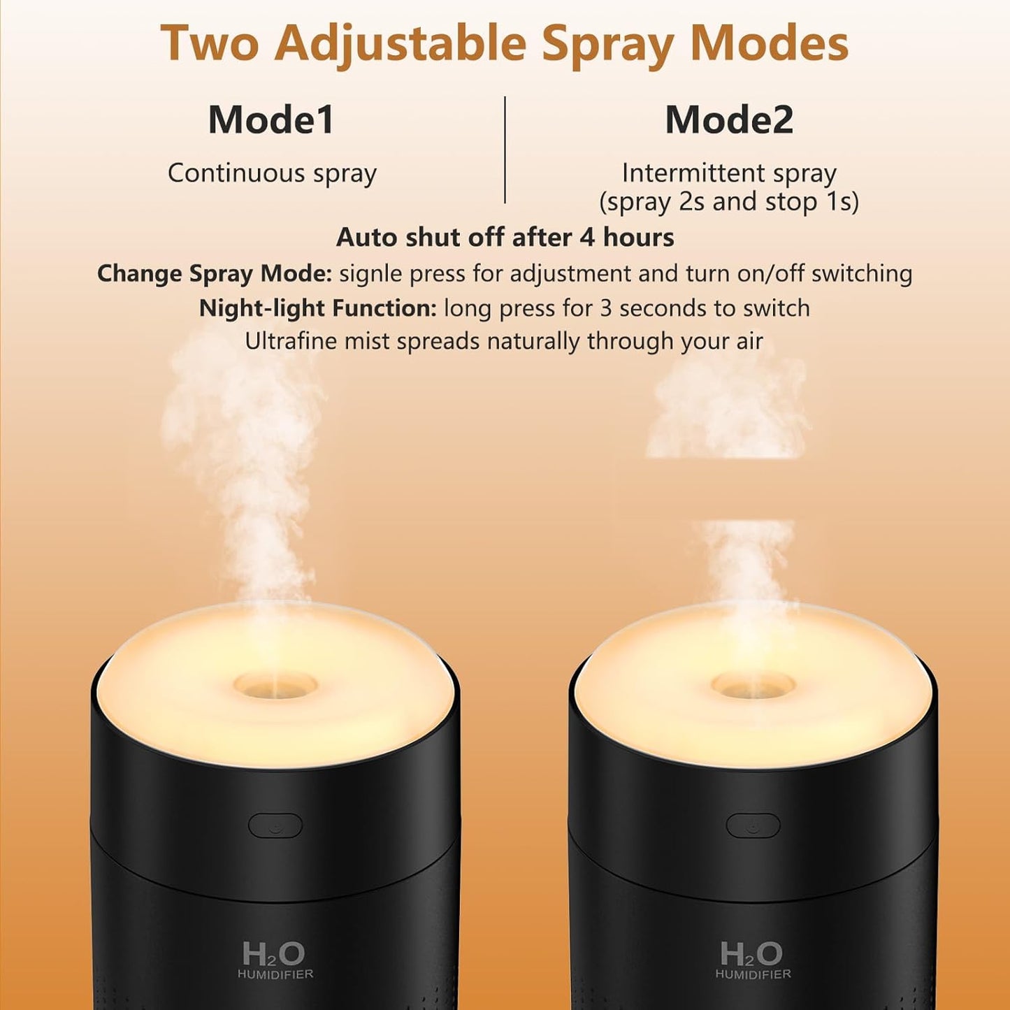 Portable Mini Humidifier, Auto Shut-Off, 2 Mist Modes, Quite, Small Humidifiers for Bedroom Travel Office Desk Plants (Black)