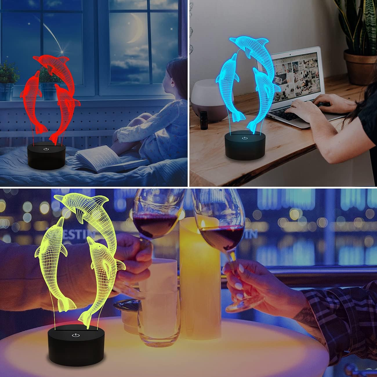 Night Light for Kids Ocean Dolphin 3D Night Light Porpoise Bedside Lamp with Remote Control 16 Color Changing Xmas Halloween Birthday Gift for Child Baby Girl