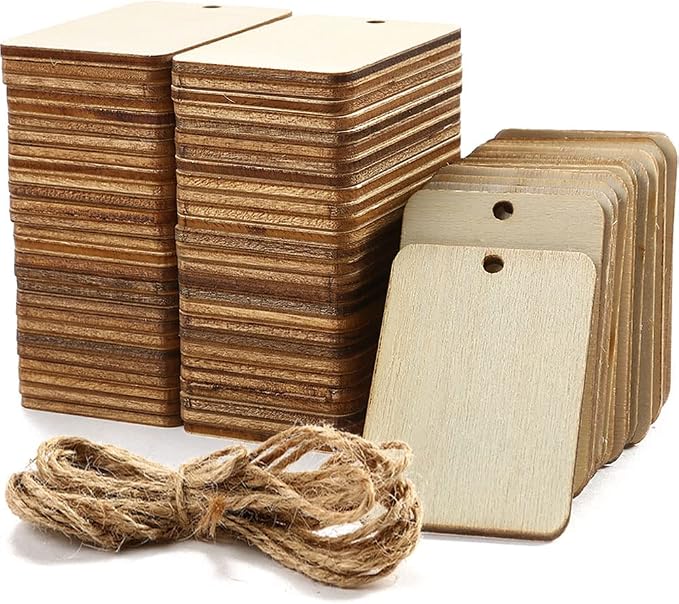 115 Pcs Unfinished Wood Pieces Rectangle-Shaped, HOOMBOOM 2 x 1.3 inch Light