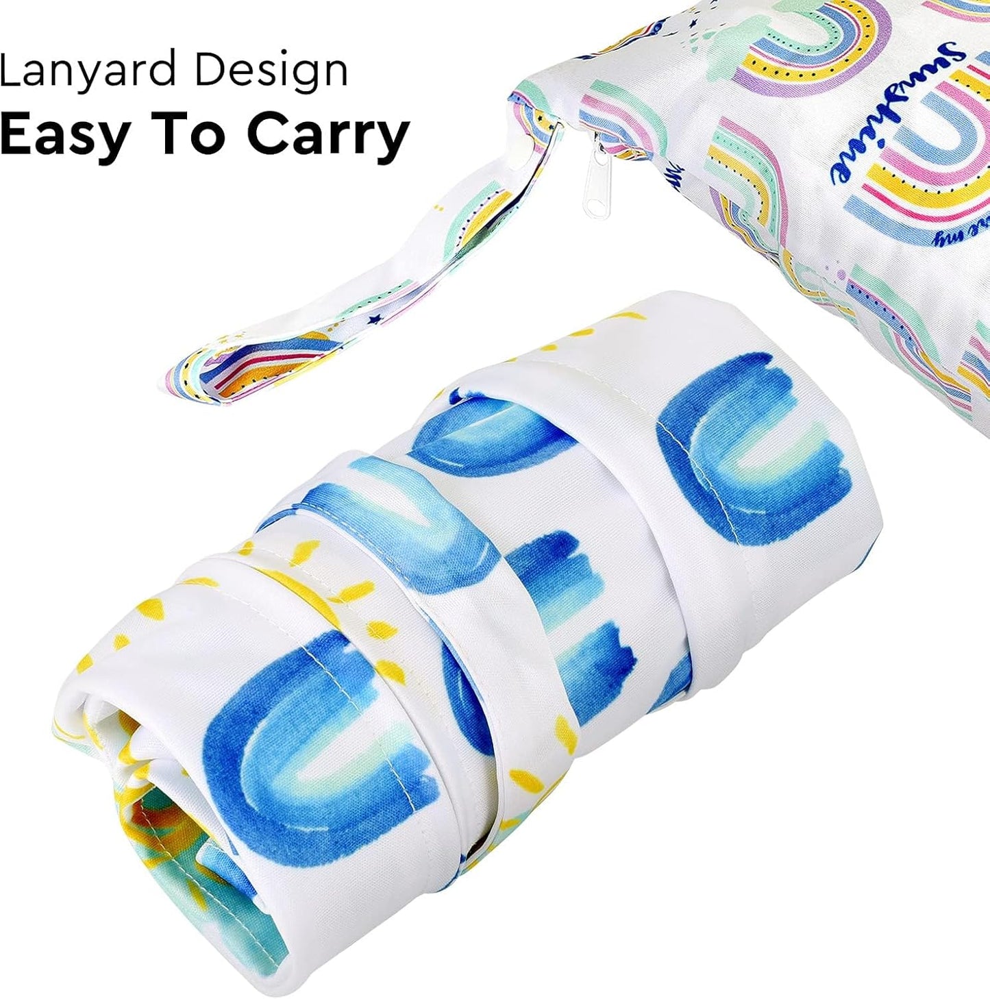 2pcs Waterproof Wet Bags with Two Zippered Pockets, Washable, Reusable for Travel, Beach, Pool, Stroller, Diapers, Dirt Gym Clothes, Wet Swimsuits, Toiletries -Rainbows