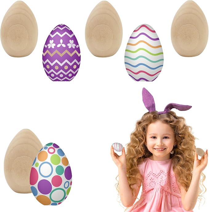 Chochkees Small Smooth Unpainted Natural Stand-Up Wooden Easter Eggs, Décor and