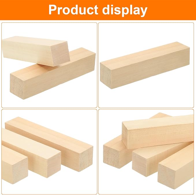 MECCANIXITY 4Pcs Basswood Carving Block, 1.2"x1.2"x6" Square Wooden Dowels