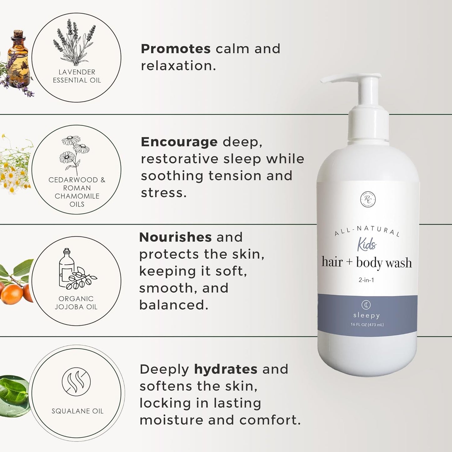 Rowe Casa Organics Kids Hair + Body Wash, 16 oz, Sleepy