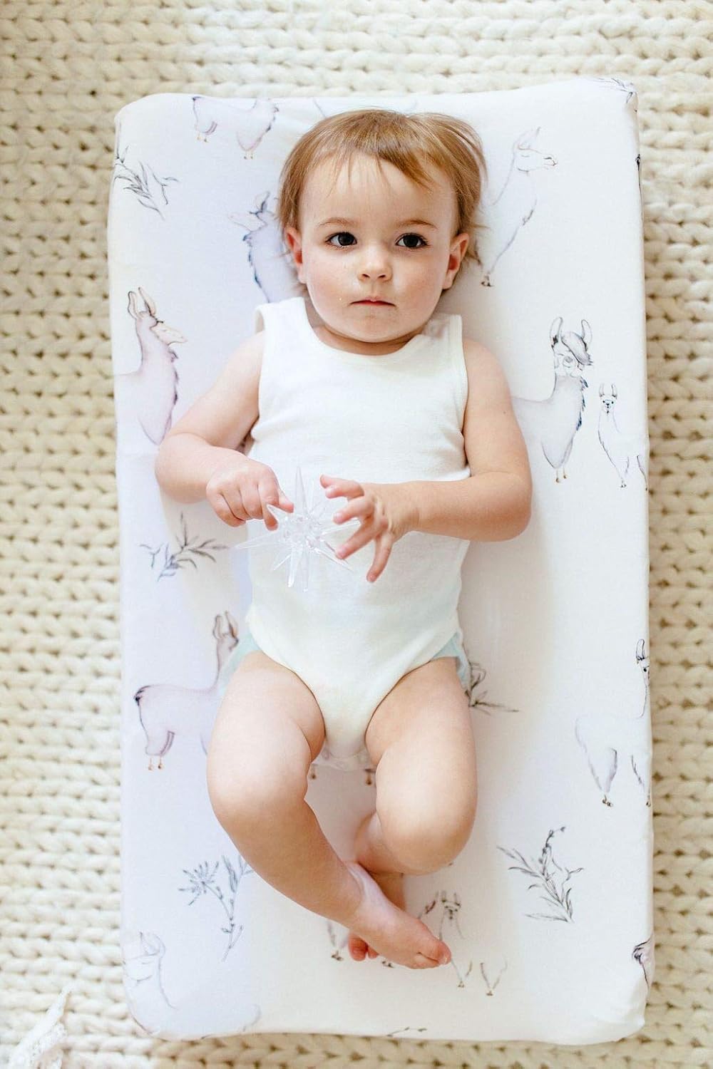 Oilo Changing Pad Cover, Breathable 100% Turkish Cotton Fitted Jersey, 300 Thread Count, Machine Washable, Fits Standard Changing Pads (32" x 16"), Girl, Boy, & Neutral Nursery Design, Llama