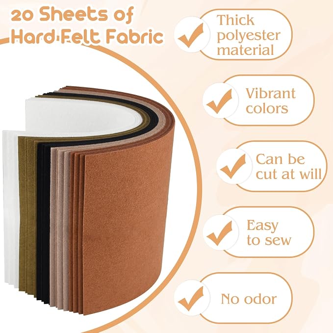 NEBURORA 20 Pcs 2mm Thick Stiff Felt Sheets