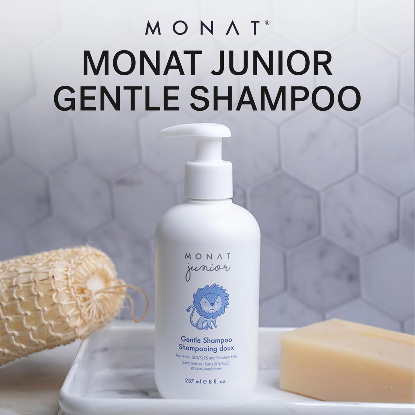 MONAT Junior™ Gentle Shampoo - A safe, Gentle and Non-irritating Hair Shampoo for children. All Natural Tear-free, Sulfate & Paraben-free - Net Wt. 237 ml / 8 fl. Oz
