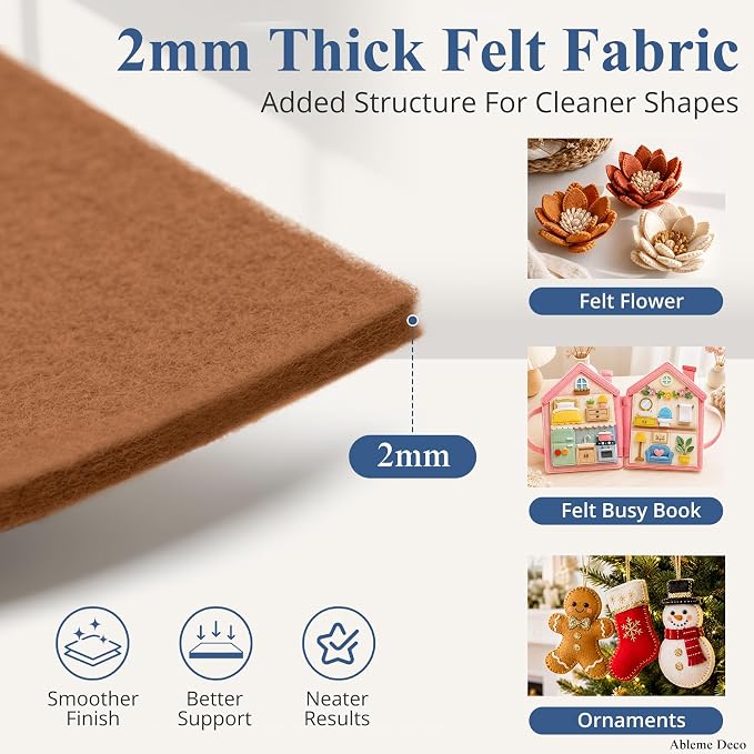 12" x 12" Felt Sheets for Crafts, 2mm Stiff Felt Fabric, Chocolate | 2mm Thick