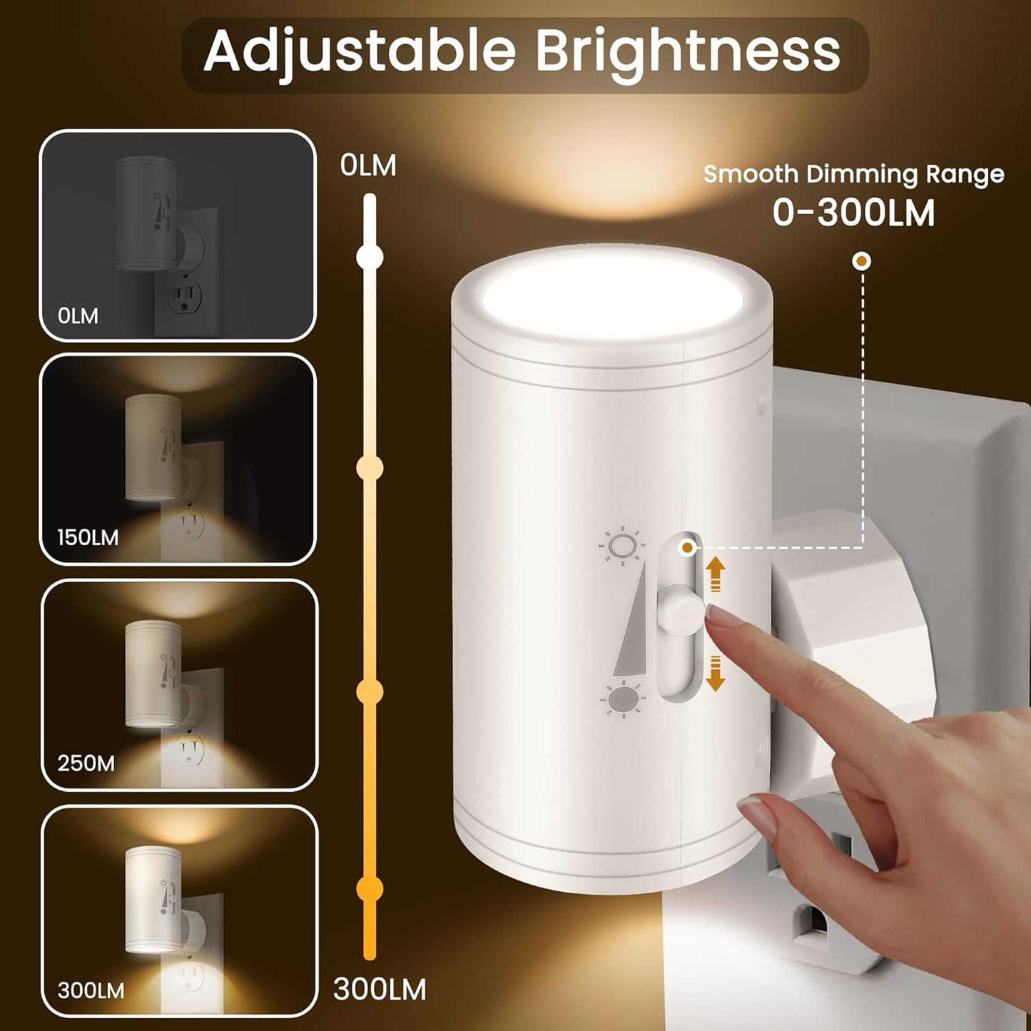 Dimmable LED Night Light Plug into Wall - Adjustable Rotating Lamp with Light Sensor, Auto On/Off from Dusk to Dawn for Bedroom, Hallway, Bathroom 2-Pack