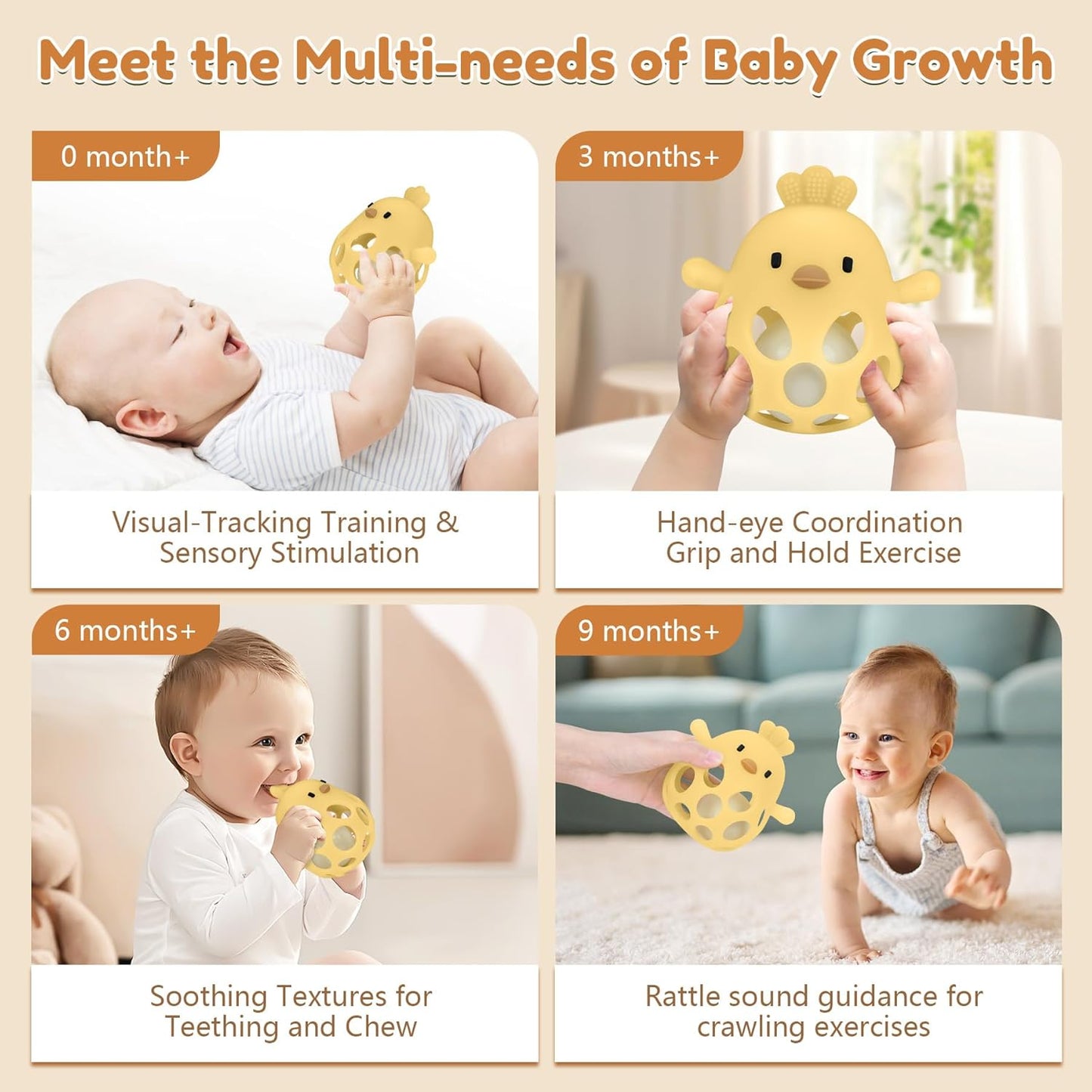 MCGMITT Baby Teething Toys for 3-6 Months, Easy Grasp Silicone Infant Rattle Teether Toy for 0-12 Months, BPA-Free Food Grade Baby Montessori Sensory Toys, Soft Infant Chew Toys for Teething Relief