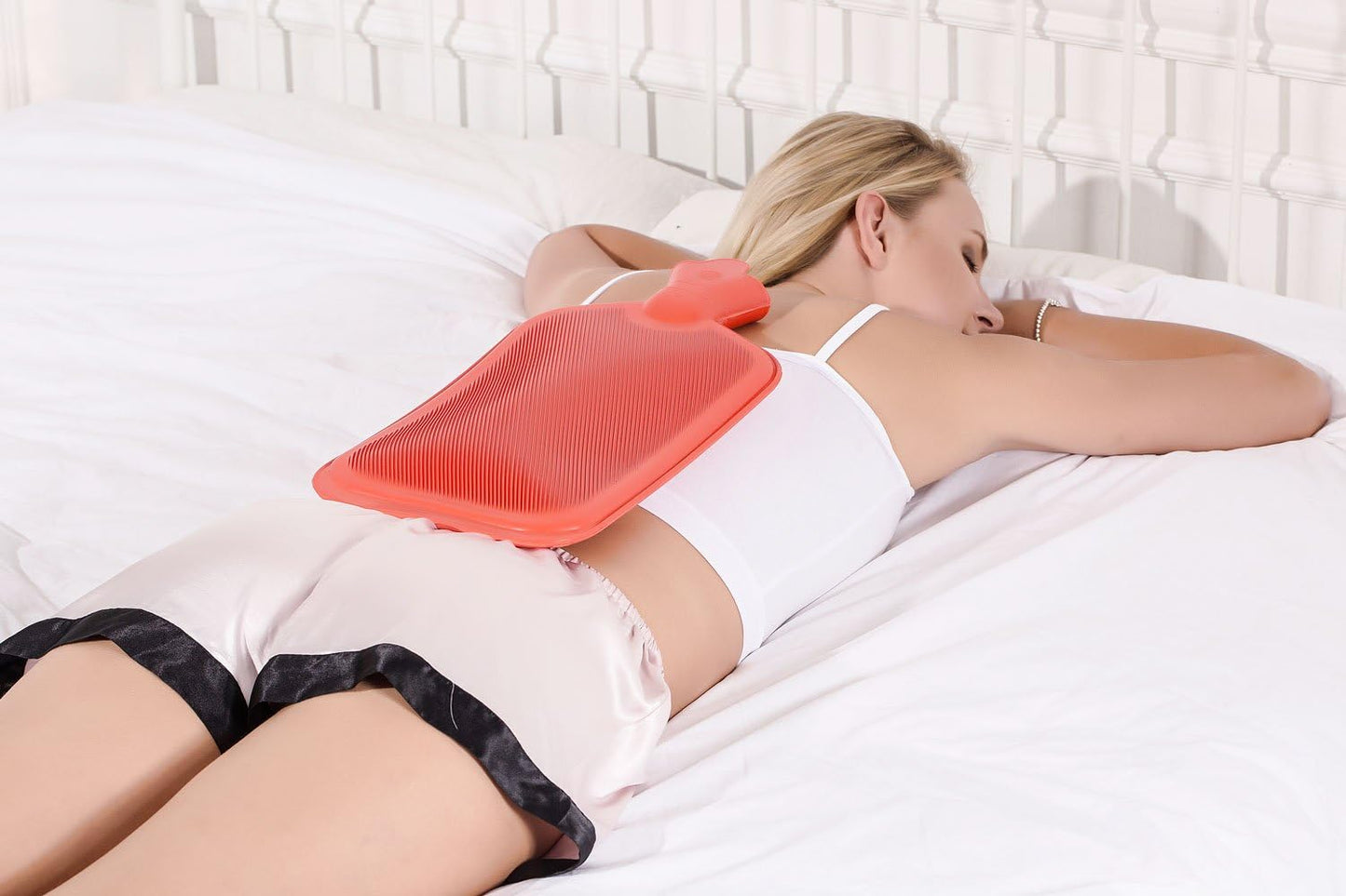 Peterpan 100 Fl Oz Rubber Hot Water Bottle with Faux Fleece Cover - BPA & Phthalate-Free, XXX-Large Hot Water Bag for Pain Relief, White