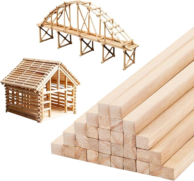 24 Pcs Balsa Wood Sticks 1/2 x 1/2 x 12 Inch balsa Wood Strips Hardwood Square